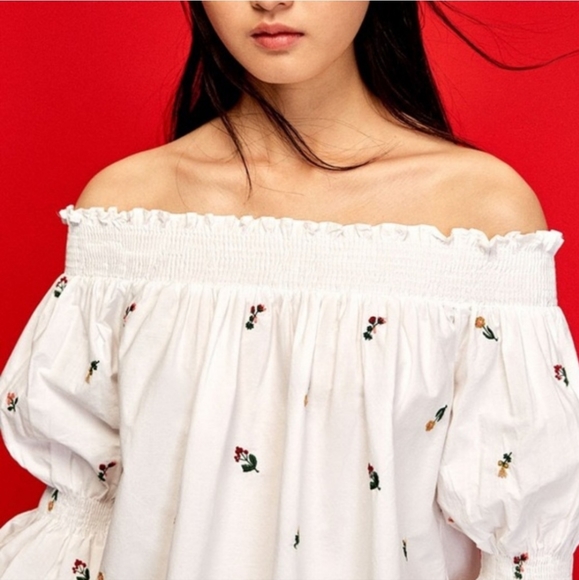 Zara White Floral Off Shoulder Blouse - Picture 2 of 13